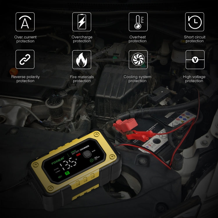 FOXSUR 7A 12V Car / Motorcycle Smart Battery Charger, Plug Type:EU Plug(Yellow) - HoMEdemic™ 