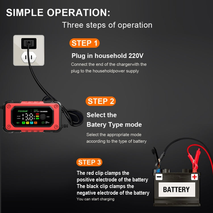 FOXSUR 7A 12V Car / Motorcycle Smart Battery Charger, Plug Type:UK Plug(Red) - HoMEdemic™ 