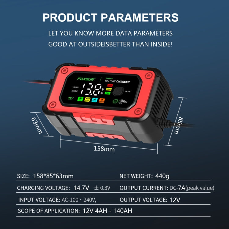 FOXSUR 7A 12V Car / Motorcycle Smart Battery Charger, Plug Type:UK Plug(Red) - HoMEdemic™ 