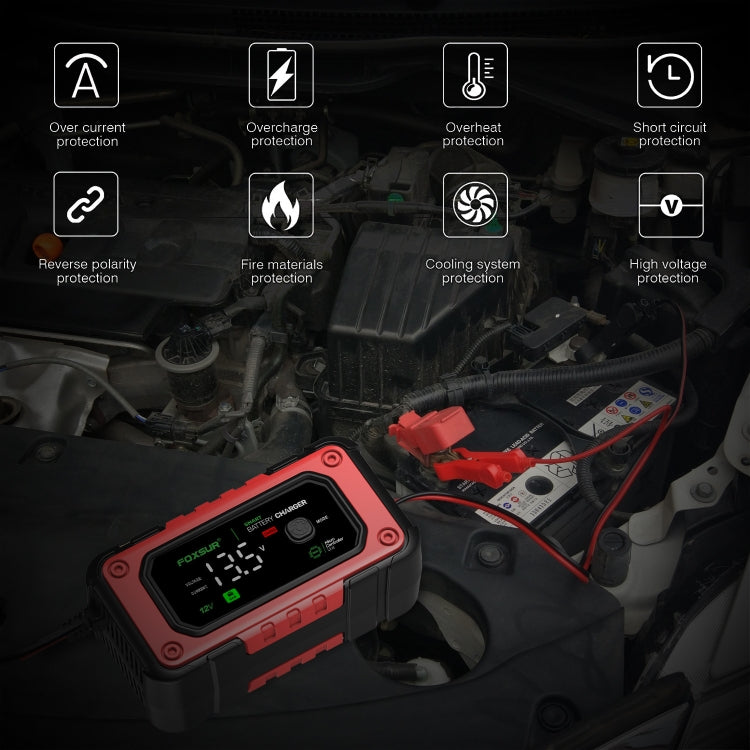 FOXSUR 7A 12V Car / Motorcycle Smart Battery Charger, Plug Type:UK Plug(Red) - HoMEdemic™ 