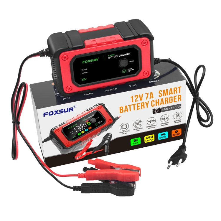 FOXSUR 7A 12V Car / Motorcycle Smart Battery Charger, Plug Type:UK Plug(Red) - HoMEdemic™ 