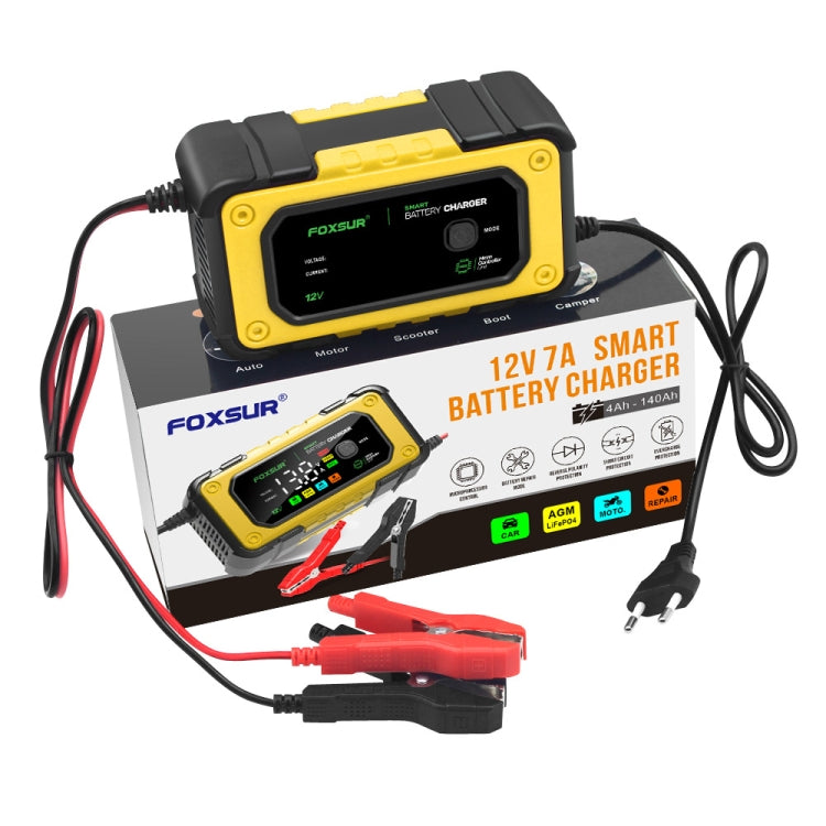 FOXSUR 7A 12V Car / Motorcycle Smart Battery Charger, Plug Type:UK Plug(Yellow) - HoMEdemic™ 