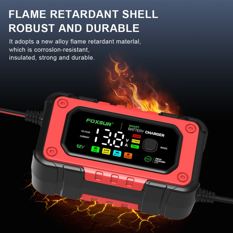 FOXSUR 7A 12V Car / Motorcycle Smart Battery Charger, Plug Type:US Plug(Red) - HoMEdemic™ 