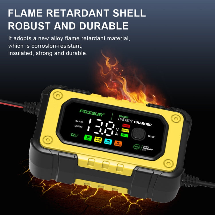 FOXSUR 7A 12V Car / Motorcycle Smart Battery Charger, Plug Type:US Plug(Yellow) - HoMEdemic™ 