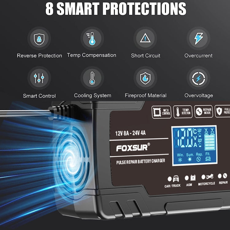 FOXSUR 8A 12V 24V Car / Motorcycle Smart Battery Charger, Plug Type:UK Plug(Black) - HoMEdemic™ 