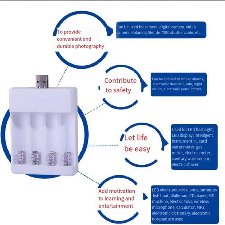 Fast USB 4 Slot Battery Charger AA/AAA Rechargeable Battery Universal Four Slot Charging Box, Model: Directly Plug-in - HoMEdemic™ 