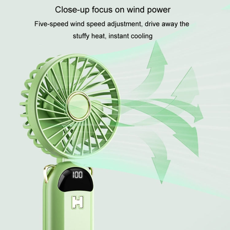 Foldable Digital Display USB Charging Fan Handheld Mute Hanging Neck Outdoor Small Fan(Green) - HoMEdemic™ 