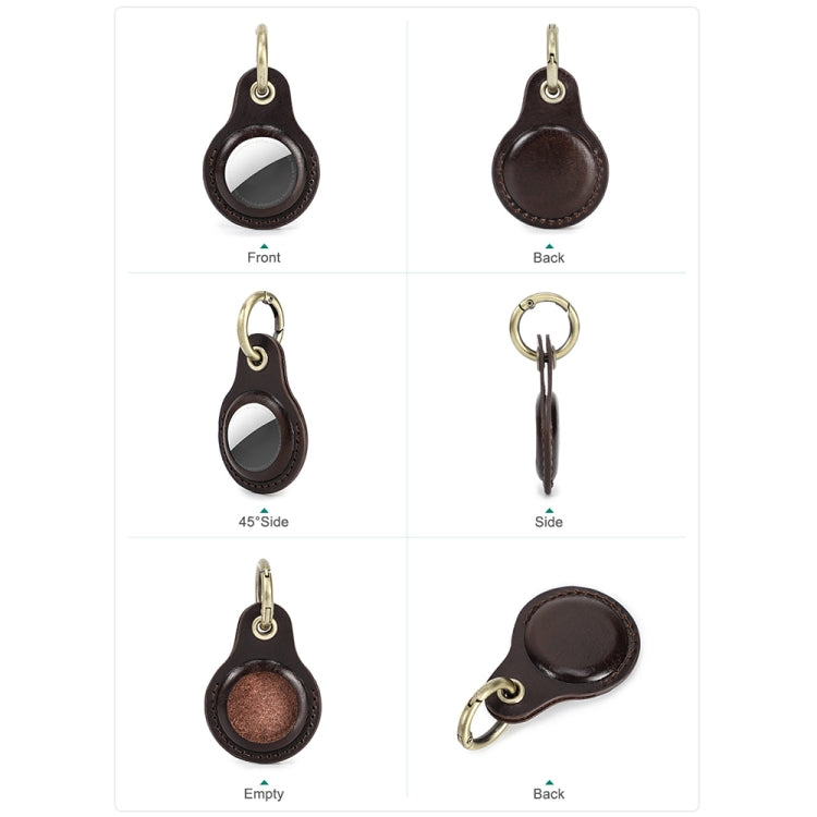 For Airtag 2nd Gen / AirTag 1st Gen CONTACTS FAMILY CF1139 First-Layer Cowhide Tracker Protective Case Pet Locator Leather Case(Dark Brown) - HoMEdemic™ 