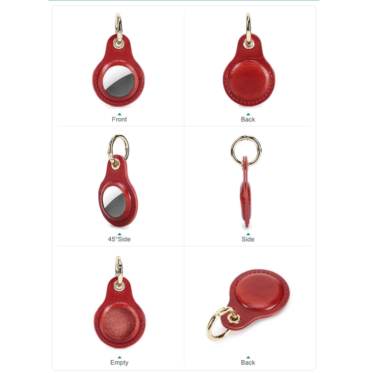 For Airtag 2nd Gen / AirTag 1st Gen CONTACTS FAMILY CF1139 First-Layer Cowhide Tracker Protective Case Pet Locator Leather Case(Red) - HoMEdemic™ 