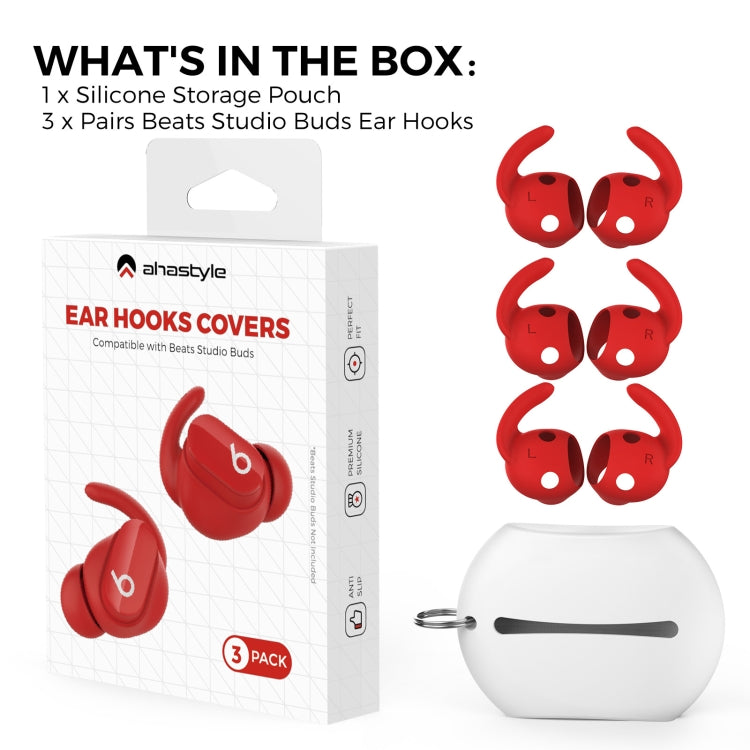 For Beats Studio Buds AhaStyle PT172 Earphone Silicone Ear Caps, Style: Earcap x 3+Case (Red) - HoMEdemic™ 
