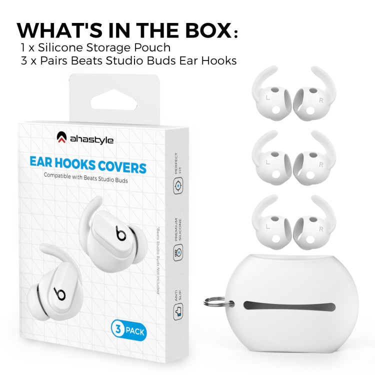 For Beats Studio Buds AhaStyle PT172 Earphone Silicone Ear Caps, Style: Earcap x 3+Case (White) - HoMEdemic™ 