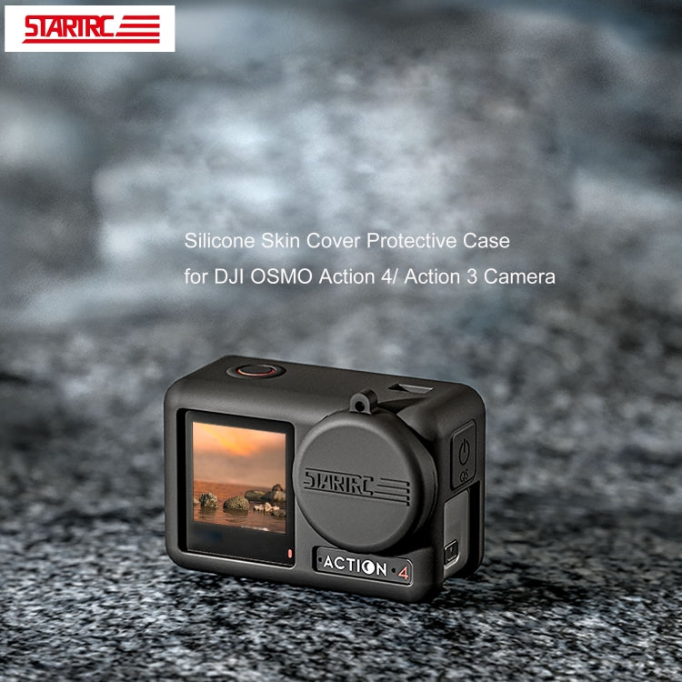 For DJI OSMO Action 4 / 3 STARTRC Silicone Shockproof Case with Lens Cap & Strap (Black) - HoMEdemic™ 