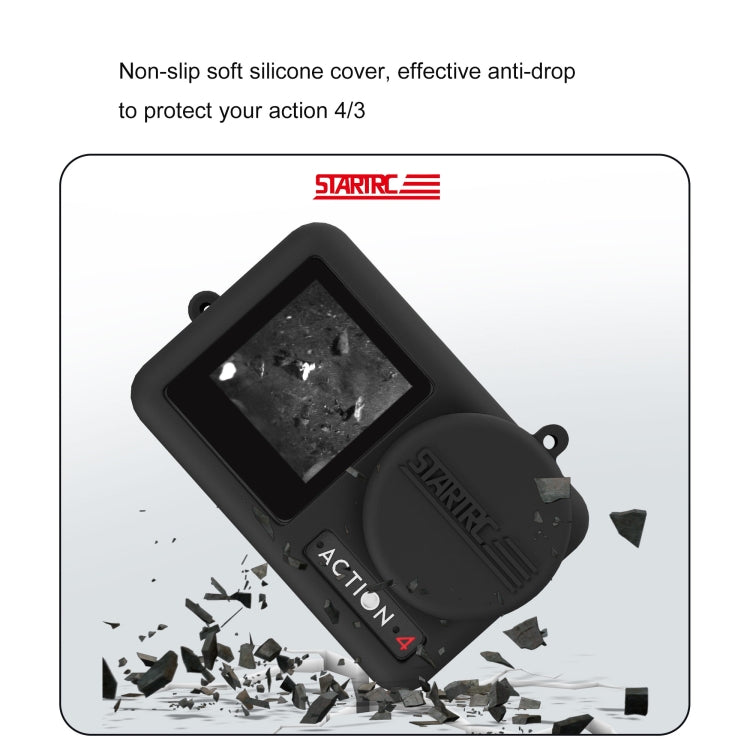 For DJI OSMO Action 4 / 3 STARTRC Silicone Shockproof Case with Lens Cap & Strap (Black) - HoMEdemic™ 