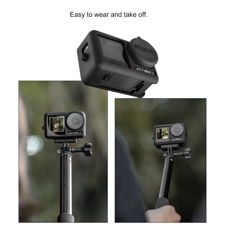For DJI OSMO Action 4 / 3 STARTRC Silicone Shockproof Case with Lens Cap & Strap (Black) - HoMEdemic™ 