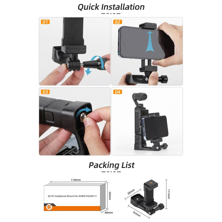 For DJI OSMO Pocket 4 / 3 Sunnylife Front Phone Holder Mount Handheld Tripod Expansion Brackets (Black) - HoMEdemic™ 