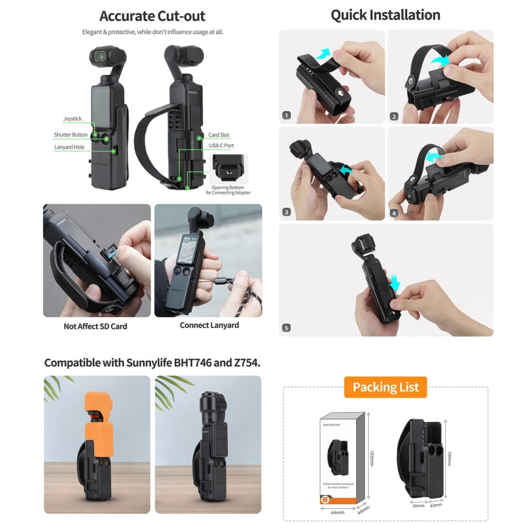 For DJI OSMO Pocket 4 / 3 Sunnylife Hand Band Protective Frame Cold Shoe Extension Handle Cover (Black) - HoMEdemic™ 