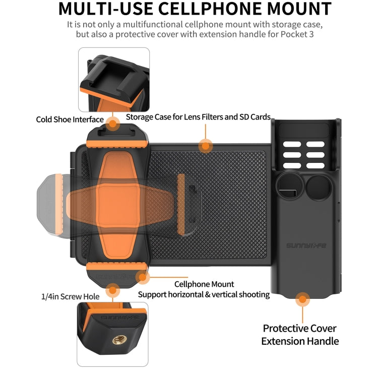 For DJI OSMO Pocket 4 / 3 Sunnylife OP3-AD744 Expanded Phone Clamp Holder with Storage Case (Black) - HoMEdemic™ 