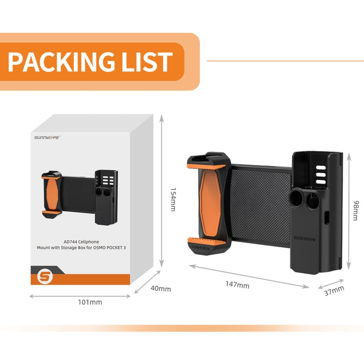 For DJI OSMO Pocket 4 / 3 Sunnylife OP3-AD744 Expanded Phone Clamp Holder with Storage Case (Black) - HoMEdemic™ 