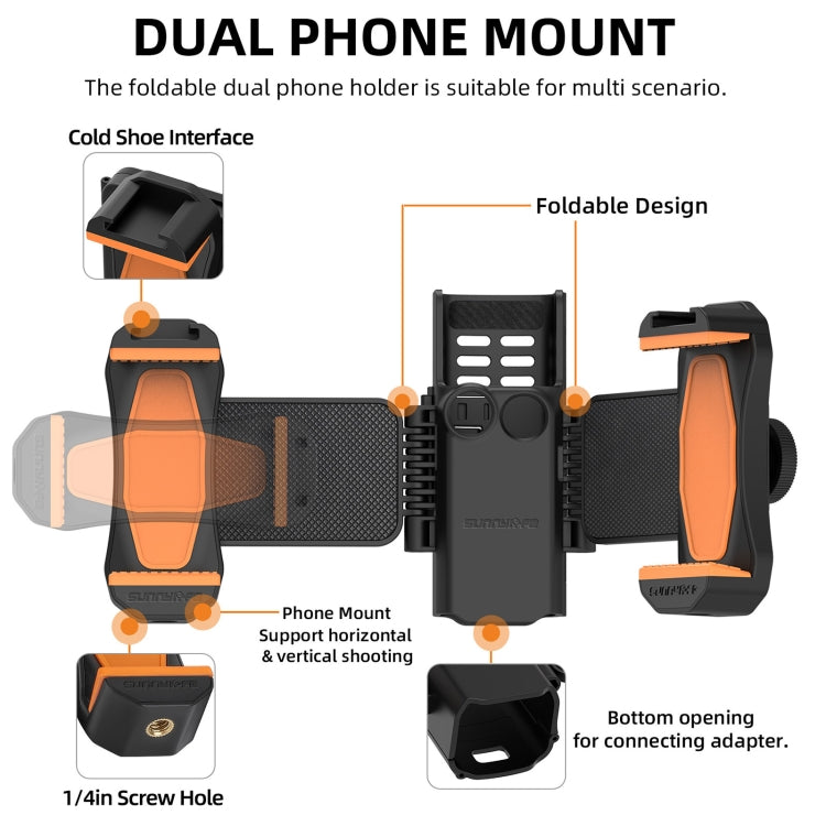 For DJI OSMO Pocket 4 / 3 Sunnylife ZJ756 Expanded Dual Phone Clamp Holder (Black) - HoMEdemic™ 