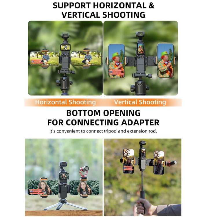 For DJI OSMO Pocket 4 / 3 Sunnylife ZJ756 Expanded Dual Phone Clamp Holder (Black) - HoMEdemic™ 