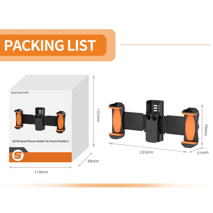 For DJI OSMO Pocket 4 / 3 Sunnylife ZJ756 Expanded Dual Phone Clamp Holder (Black) - HoMEdemic™ 