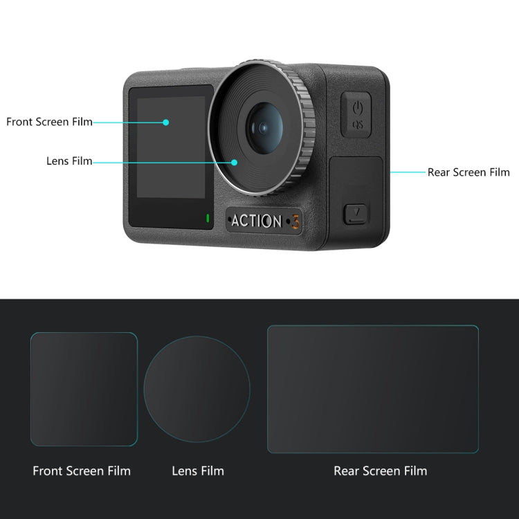 For DJI Osmo Action 3  PULUZ 3-in-1 Lens Front and Back Screen Tempered Glass Explosion-proof Film - HoMEdemic™ 