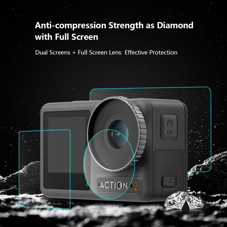 For DJI Osmo Action 3  PULUZ 3-in-1 Lens Front and Back Screen Tempered Glass Explosion-proof Film - HoMEdemic™ 