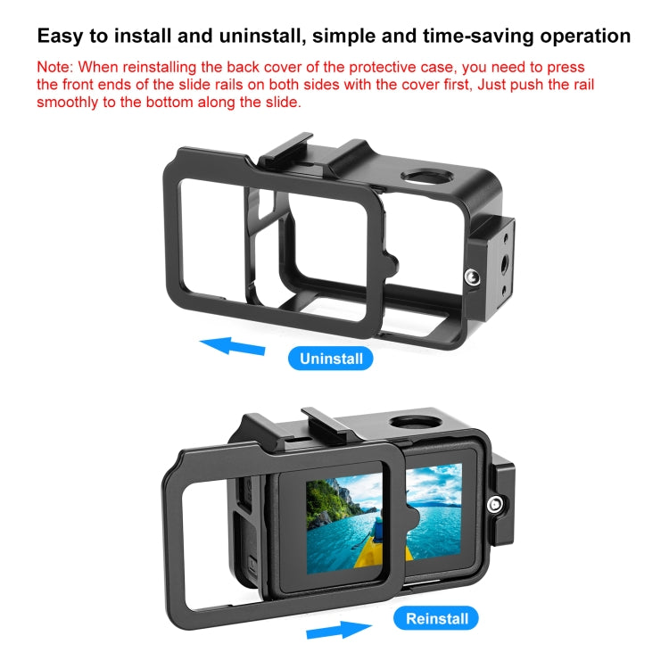 For DJI Osmo Action 4 / 3 PULUZ Metal Cage Expansion Adapter Frame with Cold Shoe (Black) - HoMEdemic™ 