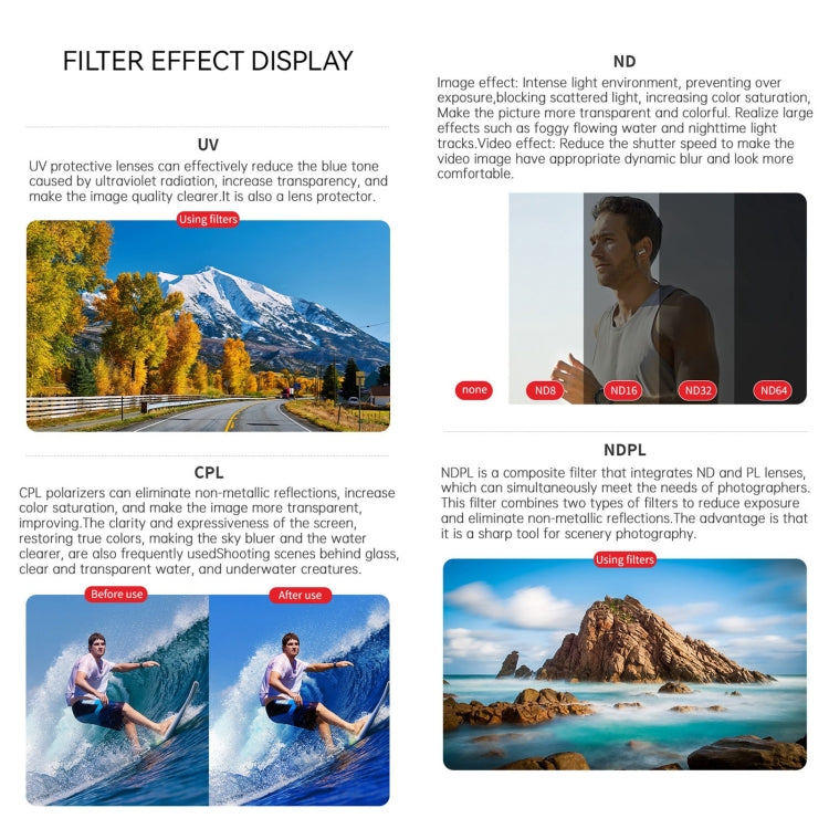 For DJI Osmo Action 4 JUNESTAR Threaded Camera Lens Filter, Filter:ND8PL - HoMEdemic™ 