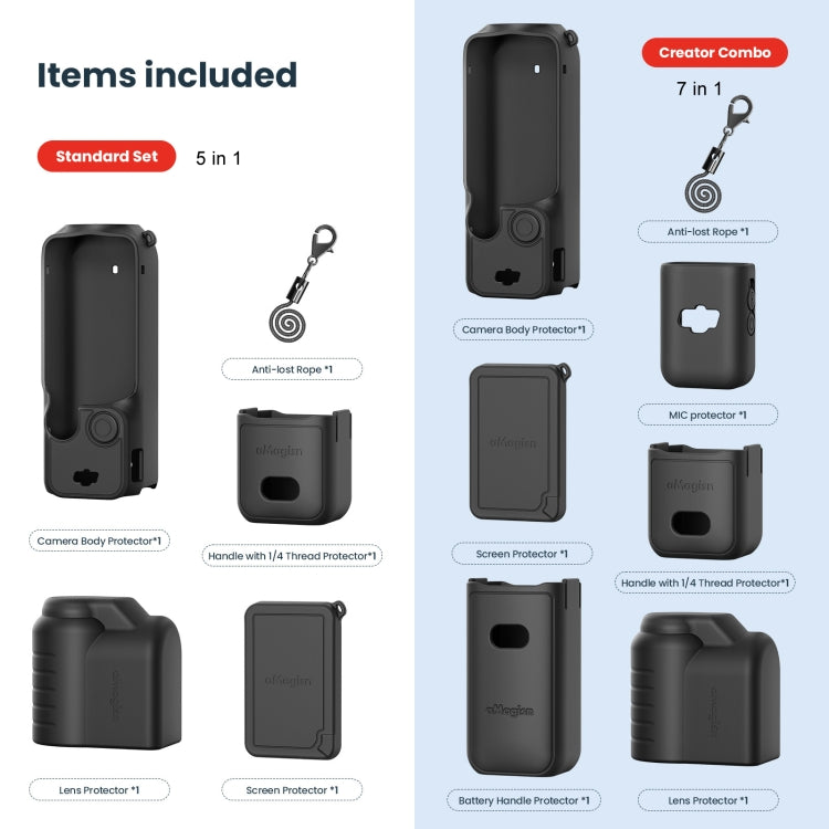 For DJI Osmo Pocket 3 AMagisn Silicone Protection Case Movement Camera Accessories, Style: 5 In 1 Black - HoMEdemic™ 