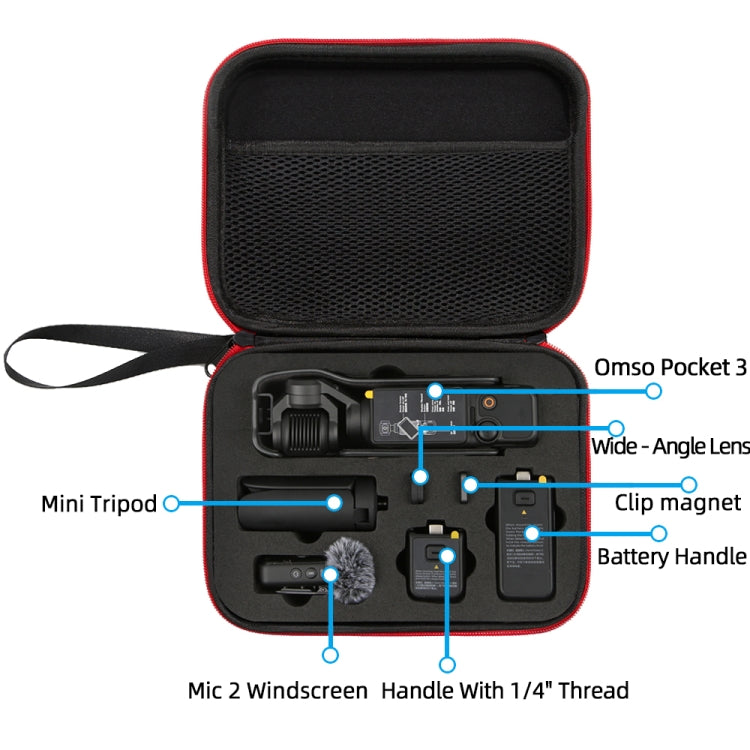 For DJI Osmo Pocket 3 Storage Bag Pocket Camera Handbag(Black Shell Red Inner) - HoMEdemic™ 
