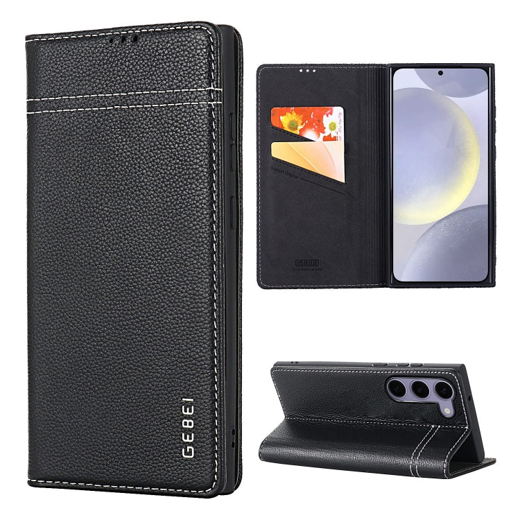For Galaxy S24 5G GEBEI Top-grain Horizontal Flip Leather Phone Case(Black) - HoMEdemic™ 