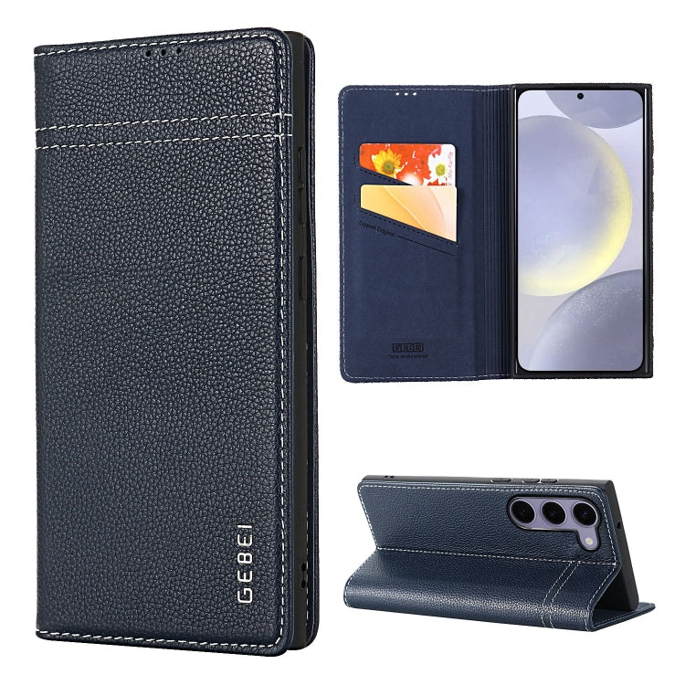 For Galaxy S24 5G GEBEI Top-grain Horizontal Flip Leather Phone Case(Blue) - HoMEdemic™ 