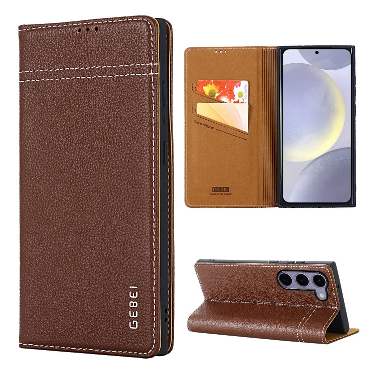 For Galaxy S24 5G GEBEI Top-grain Horizontal Flip Leather Phone Case(Brown) - HoMEdemic™ 