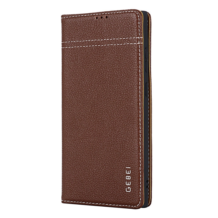 For Galaxy S24 5G GEBEI Top-grain Horizontal Flip Leather Phone Case(Brown) - HoMEdemic™ 
