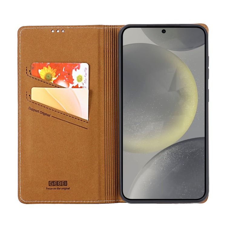 For Galaxy S24 5G GEBEI Top-grain Horizontal Flip Leather Phone Case(Brown) - HoMEdemic™ 