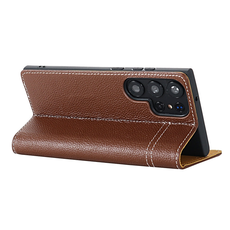 For Galaxy S24 5G GEBEI Top-grain Horizontal Flip Leather Phone Case(Brown) - HoMEdemic™ 