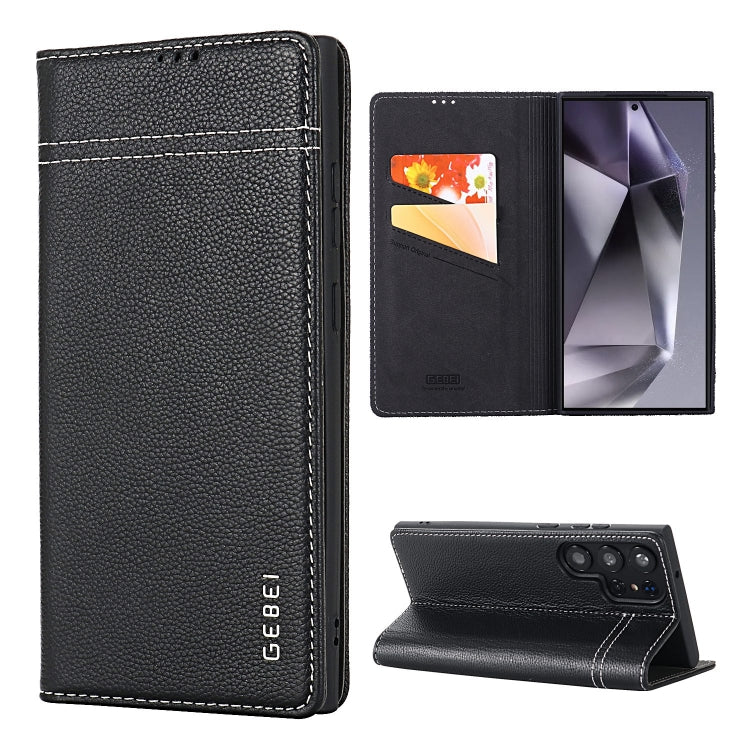 For Galaxy S24 Ultra 5G GEBEI Top-grain Horizontal Flip Leather Phone Case(Black) - HoMEdemic™ 