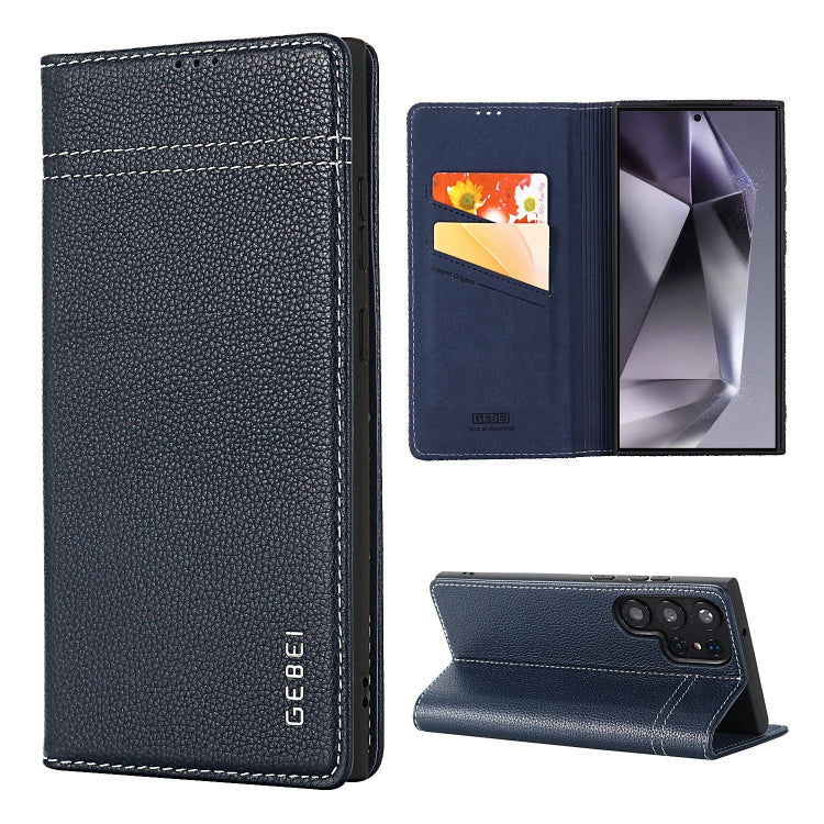 For Galaxy S24 Ultra 5G GEBEI Top-grain Horizontal Flip Leather Phone Case(Blue) - HoMEdemic™ 