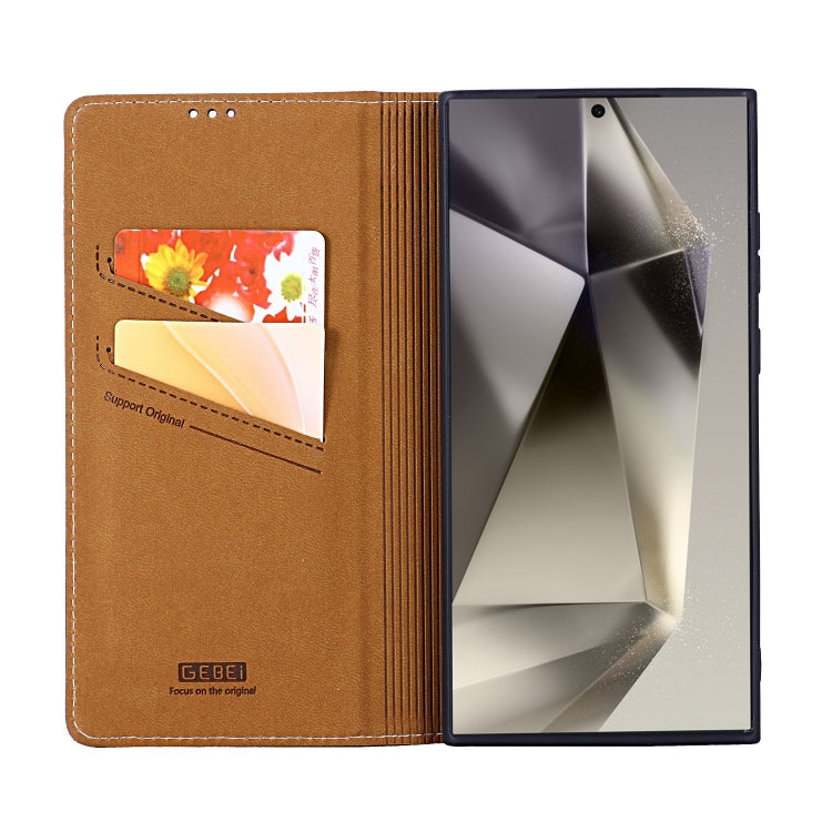 For Galaxy S24 Ultra 5G GEBEI Top-grain Horizontal Flip Leather Phone Case(Brown) - HoMEdemic™ 
