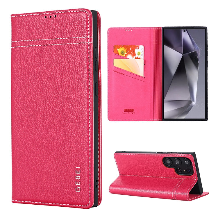 For Galaxy S24 Ultra 5G GEBEI Top-grain Horizontal Flip Leather Phone Case(Rose Red) - HoMEdemic™ 