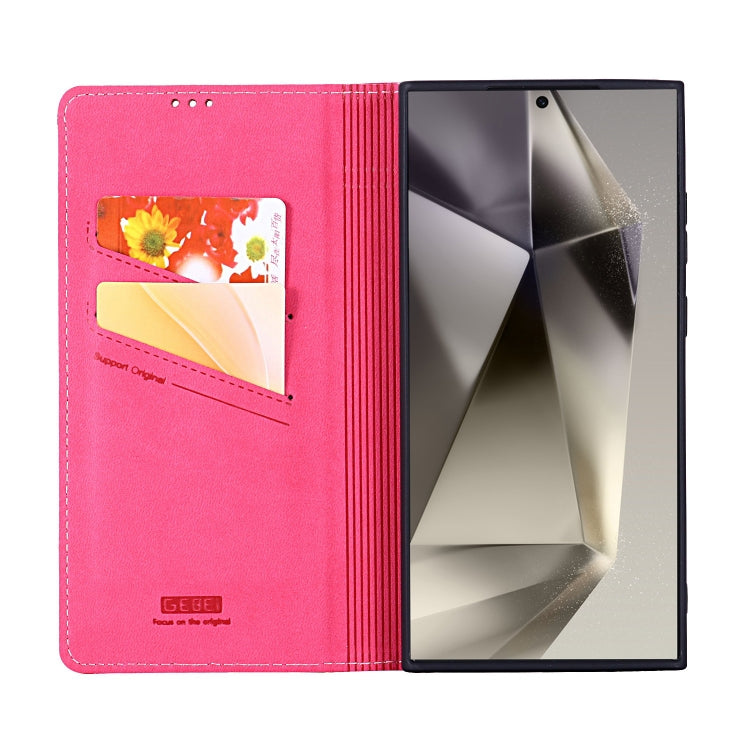For Galaxy S24 Ultra 5G GEBEI Top-grain Horizontal Flip Leather Phone Case(Rose Red) - HoMEdemic™ 