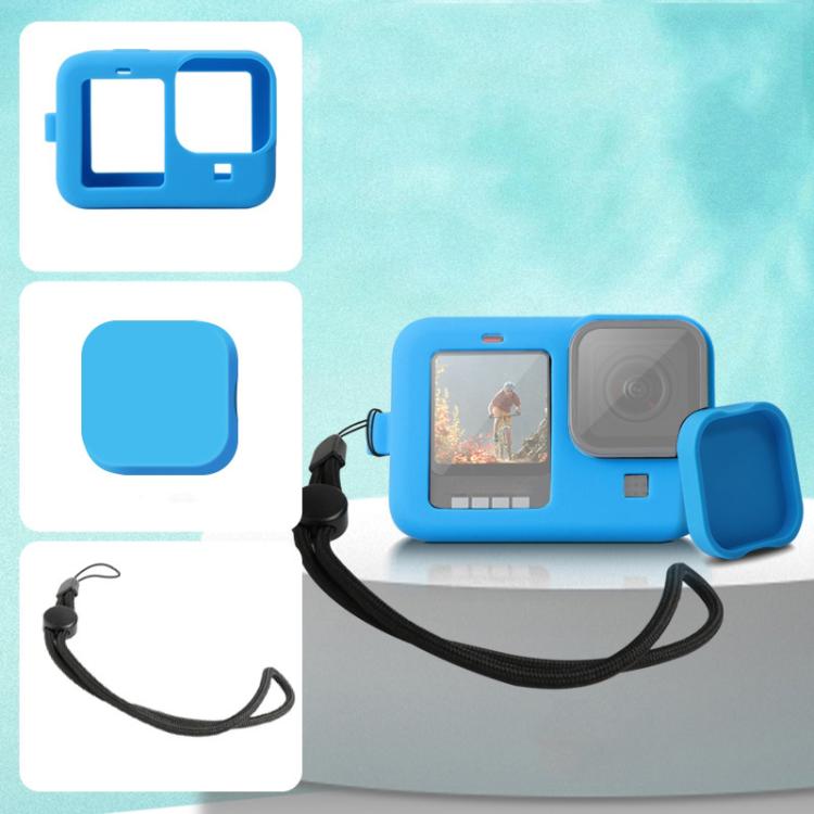 For GoPro HERO10 Black / HERO9 Black Silicone Protective Case Cover with Wrist Strap & Lens Cover(Blue) - HoMEdemic™ 