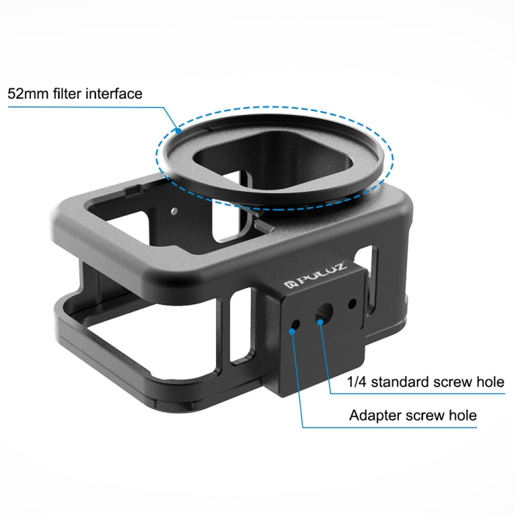 For GoPro HERO13 Black /12 Black /11 Black /10 Black /9 Black PULUZ Thin Housing Shell CNC Aluminum Alloy Protective Cage with Insurance Frame & 52mm UV Lens(Black) - HoMEdemic™ 