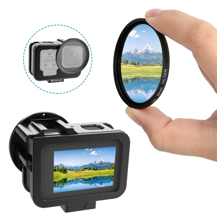 For GoPro HERO13 Black /12 Black /11 Black /10 Black /9 Black PULUZ Thin Housing Shell CNC Aluminum Alloy Protective Cage with Insurance Frame & 52mm UV Lens(Black) - HoMEdemic™ 