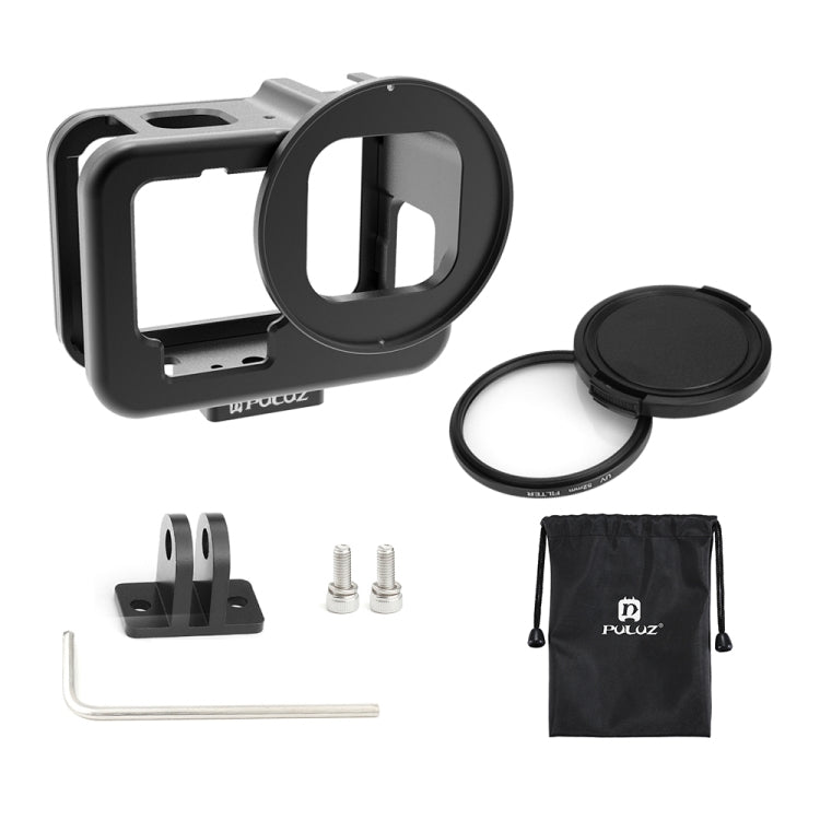 For GoPro HERO13 Black /12 Black /11 Black /10 Black /9 Black PULUZ Thin Housing Shell CNC Aluminum Alloy Protective Cage with Insurance Frame & 52mm UV Lens(Black) - HoMEdemic™ 