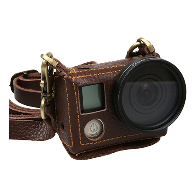 For GoPro HERO4 Litchi Texture Genuine Leather Protective Case with Sling(Brown) - HoMEdemic™ 