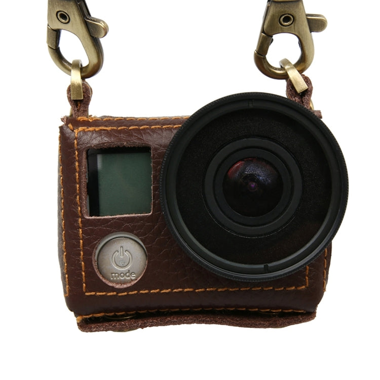 For GoPro HERO4 Litchi Texture Genuine Leather Protective Case with Sling(Brown) - HoMEdemic™ 