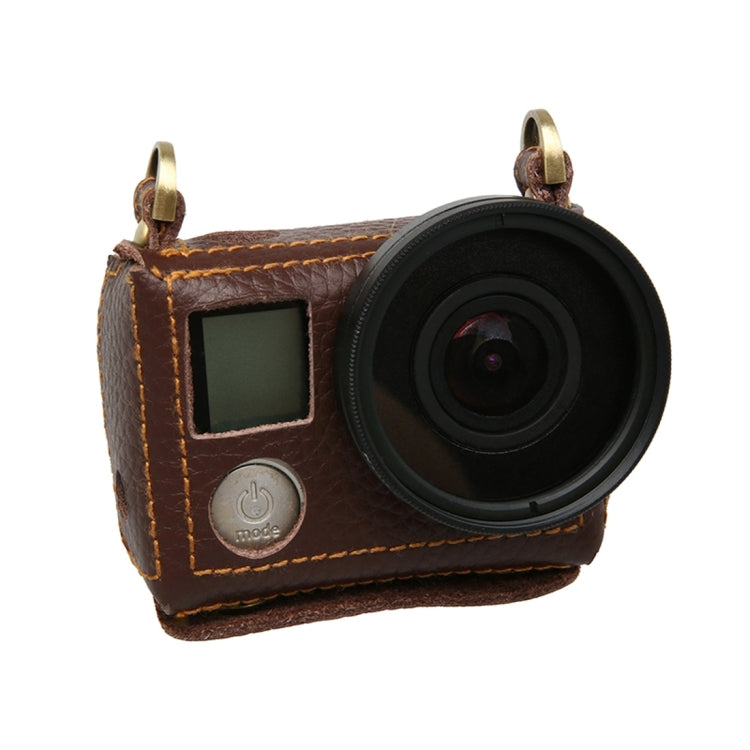 For GoPro HERO4 Litchi Texture Genuine Leather Protective Case with Sling(Brown) - HoMEdemic™ 