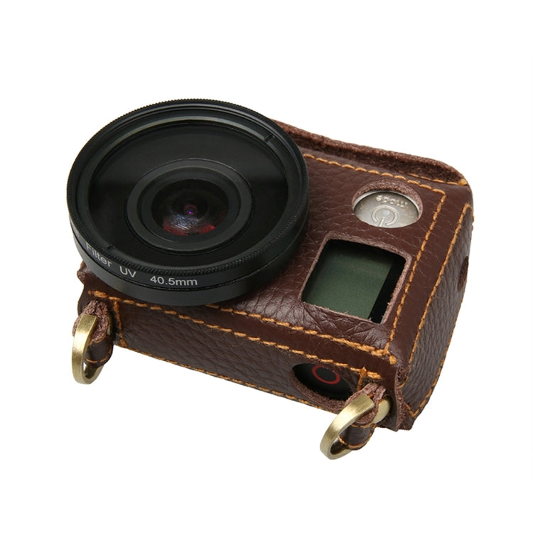 For GoPro HERO4 Litchi Texture Genuine Leather Protective Case with Sling(Brown) - HoMEdemic™ 